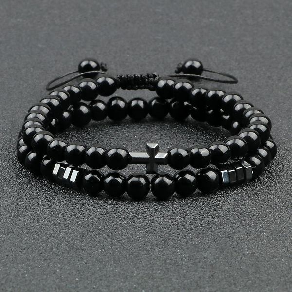 2pcs set obsidian stone strand bracelet men black lava hematite cross beads bangle women charm natural paryer jewelry pulseras
2pcs set obsidian stone strand bracelet men black lava hematite cross beads bangle women charm natural paryer jewelry pulseras