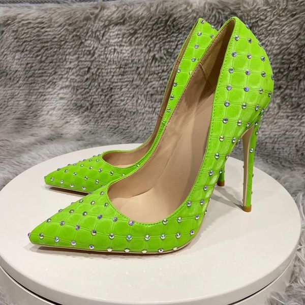 2023 new red bottom shoes female fluo green satin plaid pattern rhinestones decor women fabric pointed toe red soles stiletto shoe thin heel, Black
2023 new red bottom shoes female fluo green satin plaid pattern rhinestones decor women fabric pointed toe red soles stiletto shoe thin heel, Black