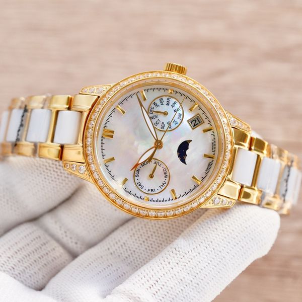 fashion classic women's watch 35mm 9100 moon phase function mechanical movement sapphire mirror ceramic band life water resistant 100 m, Slivery;golden
fashion classic women's watch 35mm 9100 moon phase function mechanical movement sapphire mirror ceramic band life water resistant 100 m, Slivery;golden