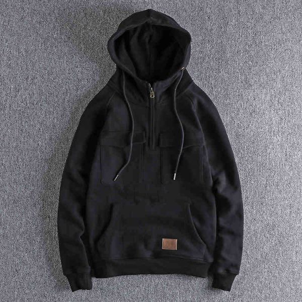 work clothes hoodies men's plush thickened autumn winter solid color half open collar coat 1076, Black
work clothes hoodies men's plush thickened autumn winter solid color half open collar coat 1076, Black