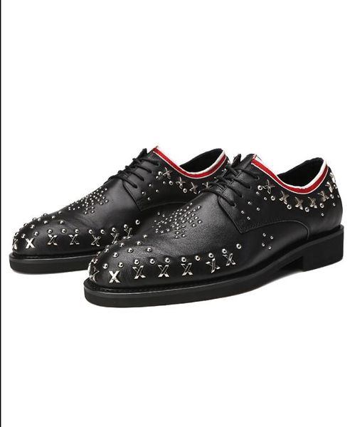 rivets derby shoes men handmade genuine leather formal suit dress shoes fashion style metal mens oxfords, Black
rivets derby shoes men handmade genuine leather formal suit dress shoes fashion style metal mens oxfords, Black