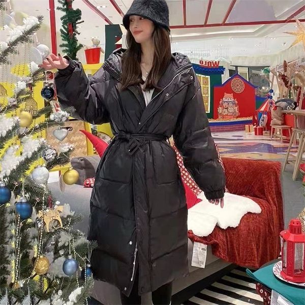 women casual waist hooded bread jacket sweet korean simple belt long knee-length straight down jacket women streetwear 220822, Black
women casual waist hooded bread jacket sweet korean simple belt long knee-length straight down jacket women streetwear 220822, Black