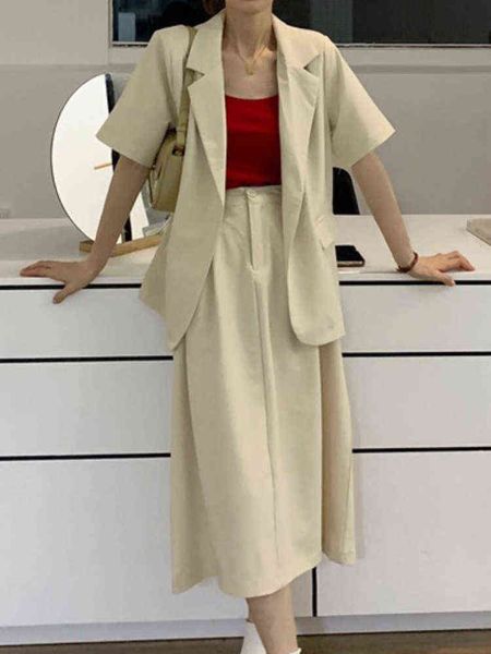 women new summer elegant casual blazer skirts suit loose vintage jackets high waist saya two pieces set femme fashion outfits j220813, White;black
women new summer elegant casual blazer skirts suit loose vintage jackets high waist saya two pieces set femme fashion outfits j220813, White;black