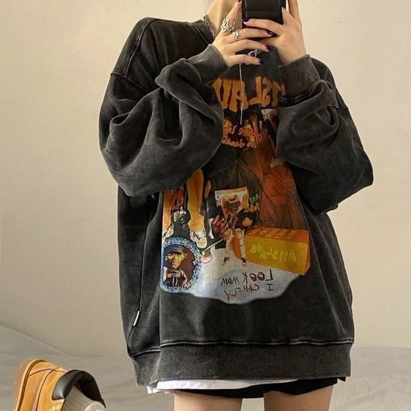 women's hoodies sweatshirts deeptown gothic streetwear graphic print grey hood 220823, Black
women's hoodies sweatshirts deeptown gothic streetwear graphic print grey hood 220823, Black