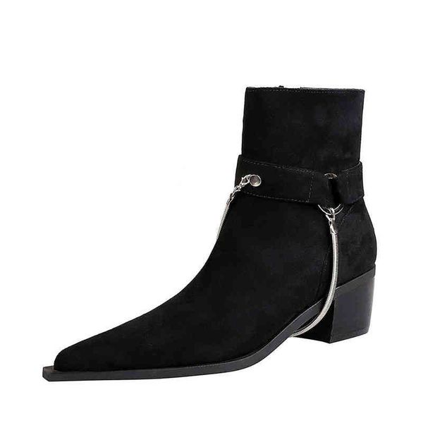 knight boots women shoes thick heel high metal chain decorative pointed suede fashion martin ankle boots 220820, Black
knight boots women shoes thick heel high metal chain decorative pointed suede fashion martin ankle boots 220820, Black