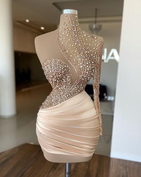 high neck beading cocktail dresses one shoulder long sleeve sequined satin women prom dress champagne evening gowns, Black
high neck beading cocktail dresses one shoulder long sleeve sequined satin women prom dress champagne evening gowns, Black