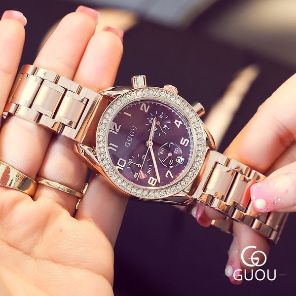 2022 new guou steel band diamond set women's watch fashion calendar european and american quartz gift, Slivery;brown
2022 new guou steel band diamond set women's watch fashion calendar european and american quartz gift, Slivery;brown