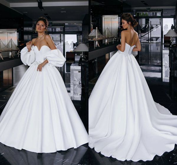 modest satin princess ball gown wedding dresses with detachable puff sleeves sweetheart backless lace appliques beaded boho bridal gowns plu, White
modest satin princess ball gown wedding dresses with detachable puff sleeves sweetheart backless lace appliques beaded boho bridal gowns plu, White