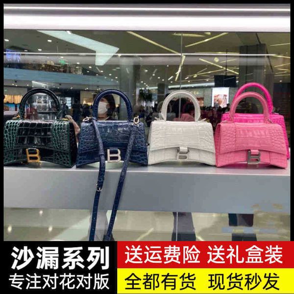 balencaigass hourglass handbags bag women's 2022 latest cowhide crocodile hand versatile messenger ins shoulder zly