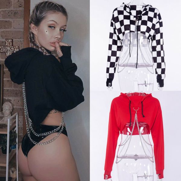 women hooded cut off front sweatshirt hoodie crop jumper pullover party 220822, Black
women hooded cut off front sweatshirt hoodie crop jumper pullover party 220822, Black