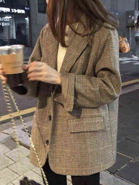 spring summer casual loose women blazer plaid vintage ladies suit jackets femme fashion korean workwear clothes new j220813, White;black
spring summer casual loose women blazer plaid vintage ladies suit jackets femme fashion korean workwear clothes new j220813, White;black