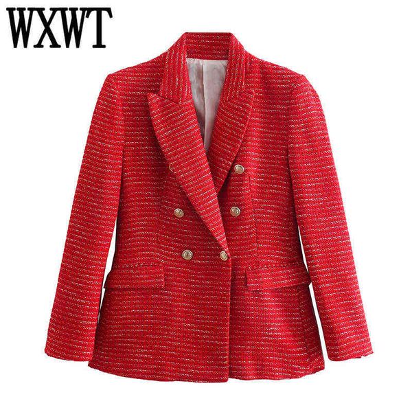 wxwt women red tweed woven double breasted blazer vintage notched collar long sleeve jacket jackets office lady outerwear j220813, White;black
wxwt women red tweed woven double breasted blazer vintage notched collar long sleeve jacket jackets office lady outerwear j220813, White;black