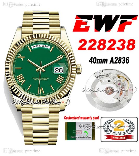 ewf day date 228238 eta a2836 automatic mens watch yellow gold fluted bezel green roman dial presidential bracelet same serial card super ed, Slivery;brown
ewf day date 228238 eta a2836 automatic mens watch yellow gold fluted bezel green roman dial presidential bracelet same serial card super ed, Slivery;brown