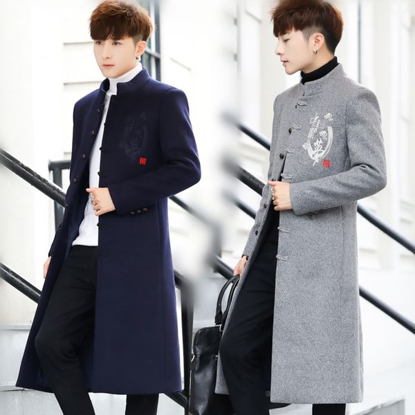 mens wool trench coat jackets autumn winter chinese style embroidery woolen coats long windbreaker steetwear outwear 220822, Black
mens wool trench coat jackets autumn winter chinese style embroidery woolen coats long windbreaker steetwear outwear 220822, Black