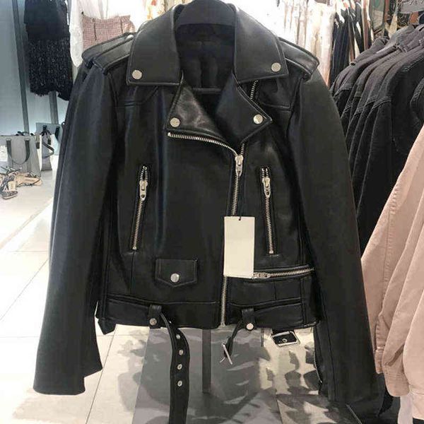 new spring autumn black soft faux leather jacket coat women casual with belt zipper solid biker outwear female t220810
new spring autumn black soft faux leather jacket coat women casual with belt zipper solid biker outwear female t220810