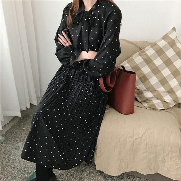 casual dresses spring loose chiffon long dress point vintage long-sleeve pleated women bow black female yp0826casual, Black;gray
casual dresses spring loose chiffon long dress point vintage long-sleeve pleated women bow black female yp0826casual, Black;gray