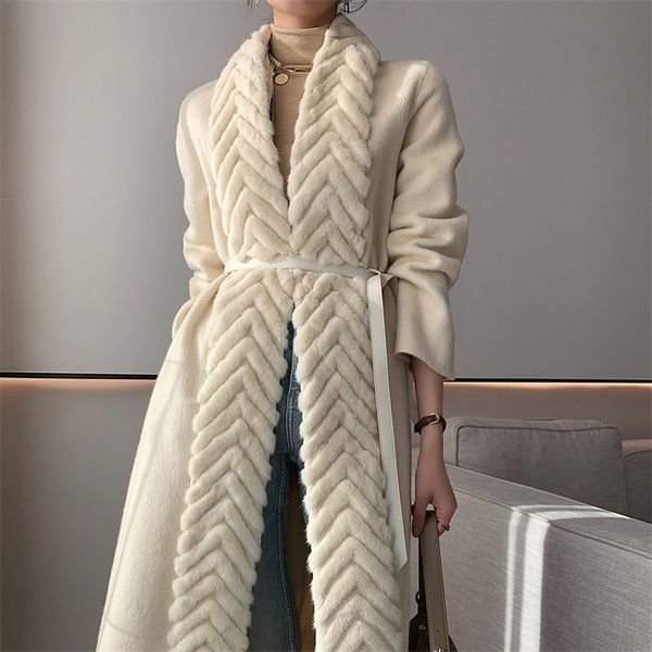 luxury real mink fur collar double face wool coat for women winter lady elegant warm cashmere long cardigan with belt 220822, Black
luxury real mink fur collar double face wool coat for women winter lady elegant warm cashmere long cardigan with belt 220822, Black