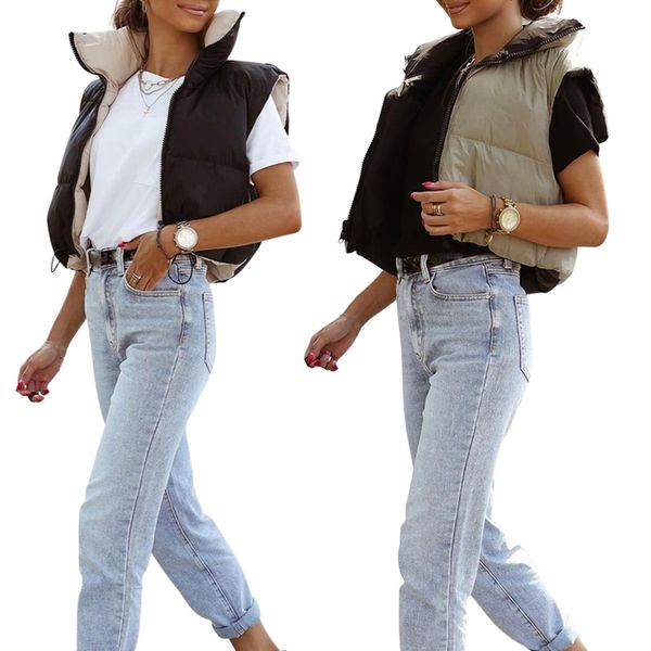 women's vests women waistcoat contrast color stand collar sleeveless coat jacke 220823, Black;white
women's vests women waistcoat contrast color stand collar sleeveless coat jacke 220823, Black;white