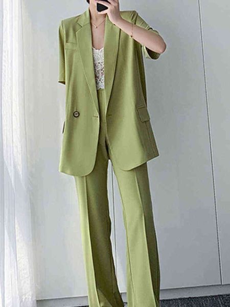 women summer casual loose blazer pantsuit office ladies elegant slim business pants suit femme fashion clothes two pieces set j220813, White;black
women summer casual loose blazer pantsuit office ladies elegant slim business pants suit femme fashion clothes two pieces set j220813, White;black