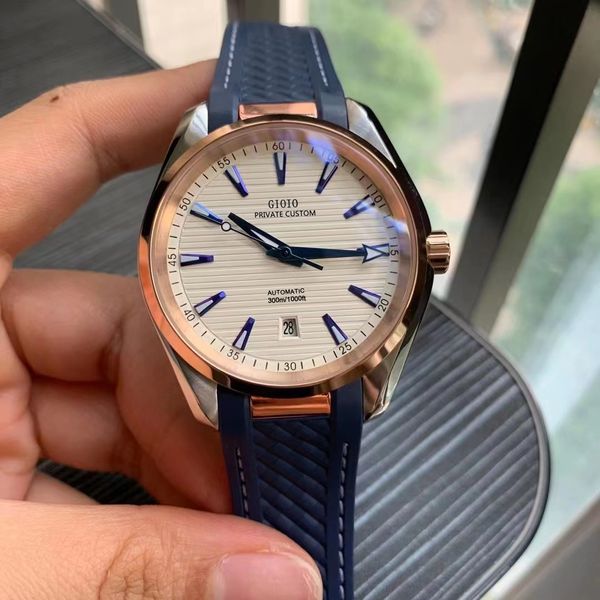 41mm mens automatic watch mechanical sapphire blue rubber luminous stainless steel rose gold calendar, Slivery;brown
41mm mens automatic watch mechanical sapphire blue rubber luminous stainless steel rose gold calendar, Slivery;brown
