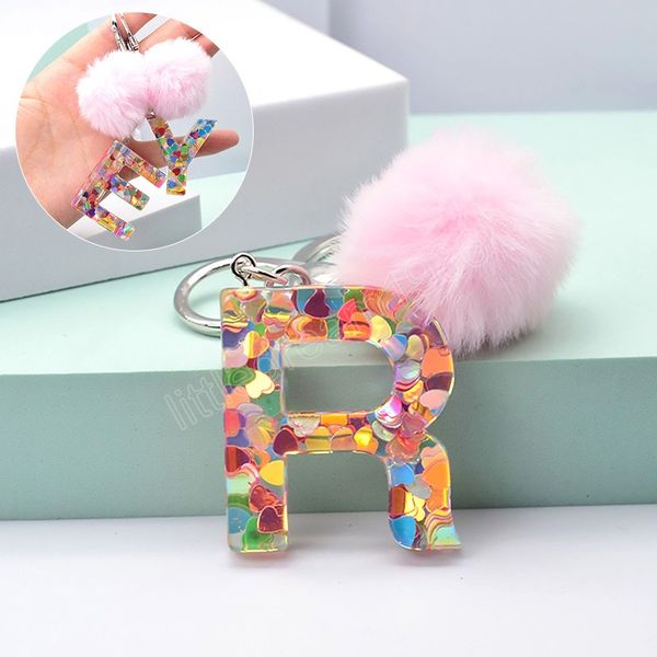 pink pompom initial letter keychain english alphabet keyring with ball glitter gradient resin car pendant handbag charms gifts, Silver
pink pompom initial letter keychain english alphabet keyring with ball glitter gradient resin car pendant handbag charms gifts, Silver