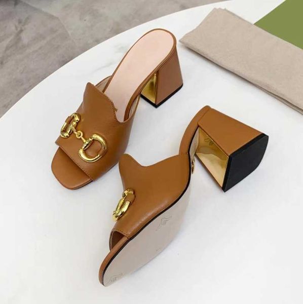 designer sandal women sandal heel high heels square toe open toe slipper metal buckle mid-heel, Black