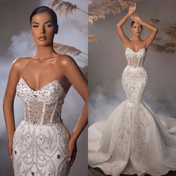 luxury crystal mermaid wedding dress sweetheart neckline beaded bridal gowns court train bride dresses robes de mariee, White
luxury crystal mermaid wedding dress sweetheart neckline beaded bridal gowns court train bride dresses robes de mariee, White