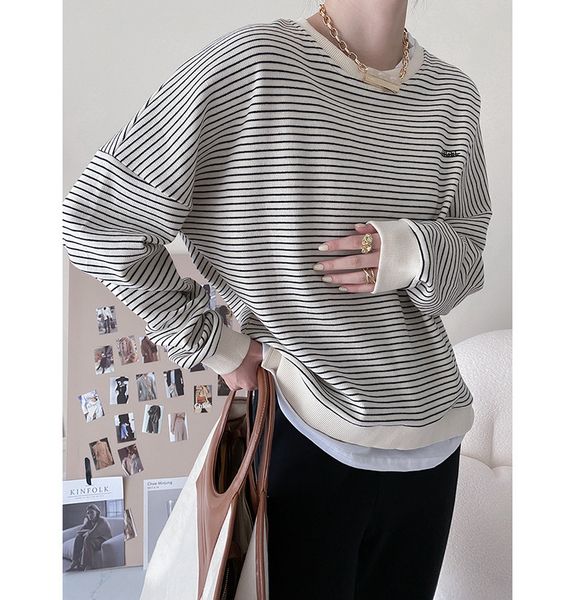 women's hoodies sweatshirts design sense fake twopiece striped sweater women' 220823, Black
women's hoodies sweatshirts design sense fake twopiece striped sweater women' 220823, Black