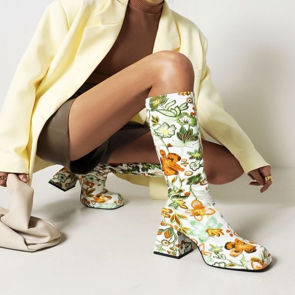dress shoes colorful floral ultra-high thick heel women's knee-length boot square-toe waterproof platform tapered print breathable long, Black
dress shoes colorful floral ultra-high thick heel women's knee-length boot square-toe waterproof platform tapered print breathable long, Black