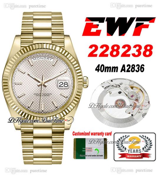 ewf day date 40 228238 eta a2836 automatic mens watch yellow gold fluted silver textured stick dial presidential bracelet same serial card s, Slivery;brown
ewf day date 40 228238 eta a2836 automatic mens watch yellow gold fluted silver textured stick dial presidential bracelet same serial card s, Slivery;brown