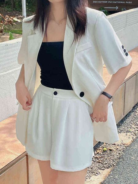 summer elegant casual women blazer shorts suit office ladies slim loose vintage two pieces set femme fashion clothing outfits j220813, White;black
summer elegant casual women blazer shorts suit office ladies slim loose vintage two pieces set femme fashion clothing outfits j220813, White;black