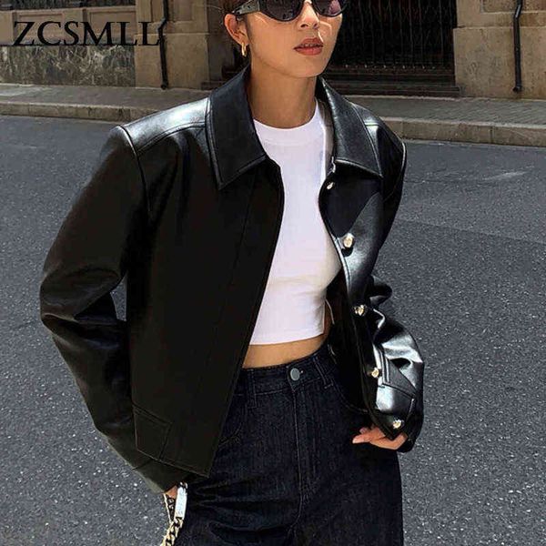 zcsmll 2021 autumn and winter fashion black short pu leather solid color turn-down collar new loose women's jacket th500 t220810
zcsmll 2021 autumn and winter fashion black short pu leather solid color turn-down collar new loose women's jacket th500 t220810