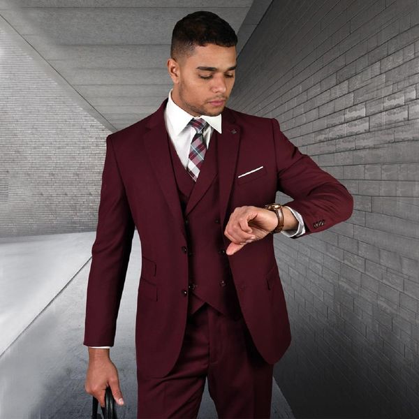 burgundy mens suits slim fit groomsmen wedding tuxedos designer notched lapel blazers long sleeves formal suit with jacket vest and pants, Black;gray
burgundy mens suits slim fit groomsmen wedding tuxedos designer notched lapel blazers long sleeves formal suit with jacket vest and pants, Black;gray