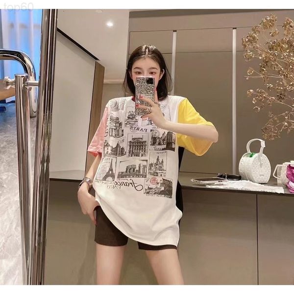 women's hoodies & sweatshirts designer chao brand 22 spring / summer new leisure t-shirt design multi sleeve print pattern short sleeve, Black