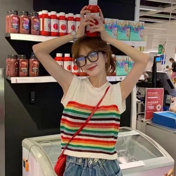 women's sweaters designer rainbow contrast striped vest women's summer 2022 new niche design loose sleeveless hollow knit top, White;black
women's sweaters designer rainbow contrast striped vest women's summer 2022 new niche design loose sleeveless hollow knit top, White;black