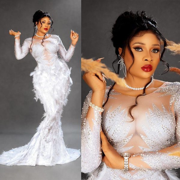 feather mermaid wedding dresses scoop neck plus size crystal bridal gowns custom made long sleeve beads formal dress robe de soiree, White
feather mermaid wedding dresses scoop neck plus size crystal bridal gowns custom made long sleeve beads formal dress robe de soiree, White
