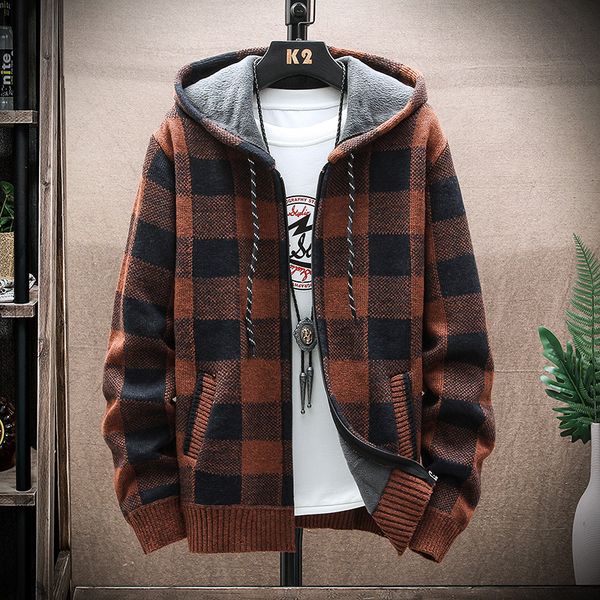 men's jackets autumn korean hooded men's sweater with thick and velvet men's cardigan knitted sweater coat grid jacket male m, Black;brown
men's jackets autumn korean hooded men's sweater with thick and velvet men's cardigan knitted sweater coat grid jacket male m, Black;brown