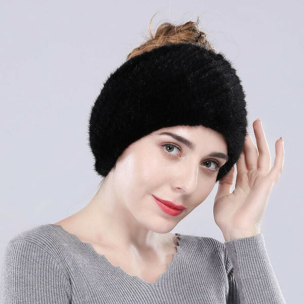 100% import mink fur scarf winter headband snood high elastic tight weave black, Blue;gray