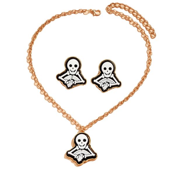 earring european and american cross-border halloween series skull necklace earrings set white skull jewelry spot wholesale, Silver 
earring european and american cross-border halloween series skull necklace earrings set white skull jewelry spot wholesale, Silver