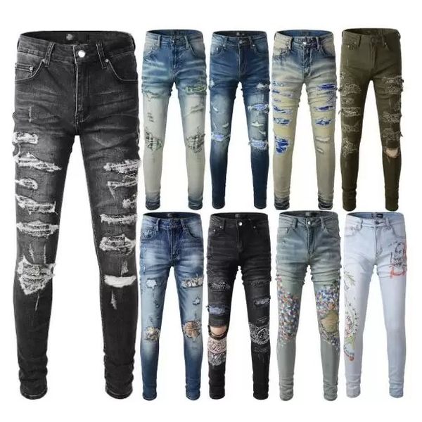 23 new colorways designer mens amiri jeans hiking pant ripped embroidery amiri close-fitting slim pencil pants brand para hombre motorcycle, Blue
23 new colorways designer mens amiri jeans hiking pant ripped embroidery amiri close-fitting slim pencil pants brand para hombre motorcycle, Blue