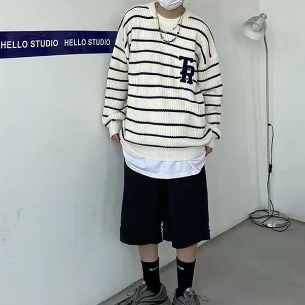 men's sweaters letter embroidery striped round neck longsleeved sweater men's fall knit pullover korean casual oversize couple swe, White;black
men's sweaters letter embroidery striped round neck longsleeved sweater men's fall knit pullover korean casual oversize couple swe, White;black