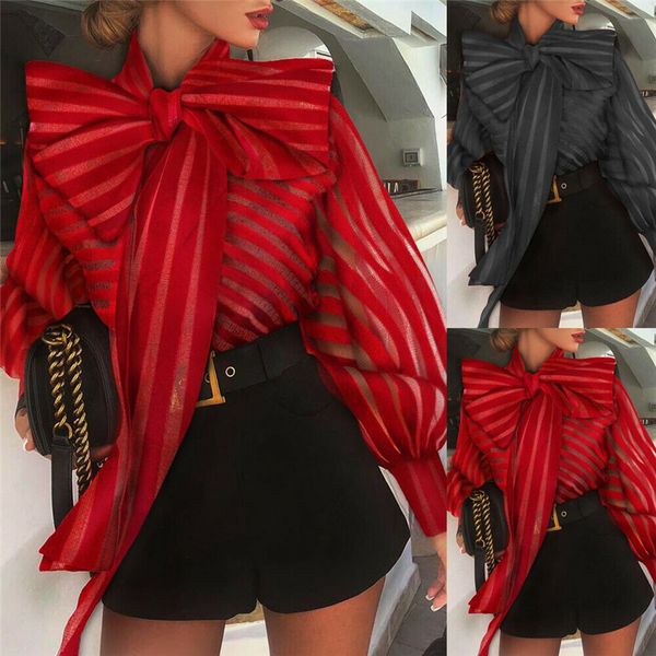 women's blouses shirts womens casual shirt mesh long sleeve lantern sleeve big bow striped formal blouse shirts office lady blouse 22, White
women's blouses shirts womens casual shirt mesh long sleeve lantern sleeve big bow striped formal blouse shirts office lady blouse 22, White