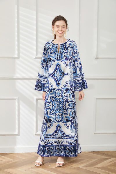 robe casual women party holiday dress summer elegant blue white porcelain printed loose long vestidos, Black;gray
robe casual women party holiday dress summer elegant blue white porcelain printed loose long vestidos, Black;gray