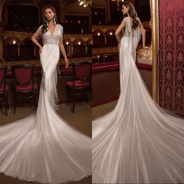 south african mermaid wedding dress tassel beading v neck bridal gowns backless dubai bride dresses, White
south african mermaid wedding dress tassel beading v neck bridal gowns backless dubai bride dresses, White