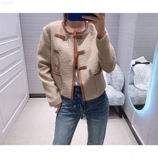 women's hoodies & sweatshirts designer ce22 leather trim jacket coat tweed three-dimensional cutting round neck short shoulder design, Black
women's hoodies & sweatshirts designer ce22 leather trim jacket coat tweed three-dimensional cutting round neck short shoulder design, Black