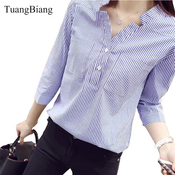 women's blouses shirts spring three quarter sleeve stand collar shirt women blue and white striped loose plus size blouse female vintag
women's blouses shirts spring three quarter sleeve stand collar shirt women blue and white striped loose plus size blouse female vintag