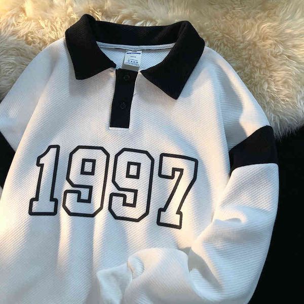 women's hoodies sweatshirts hip hop vintage letter 1997 print polo shirt sweatshirt women contrast color design simple streetwear cloth, Black
women's hoodies sweatshirts hip hop vintage letter 1997 print polo shirt sweatshirt women contrast color design simple streetwear cloth, Black