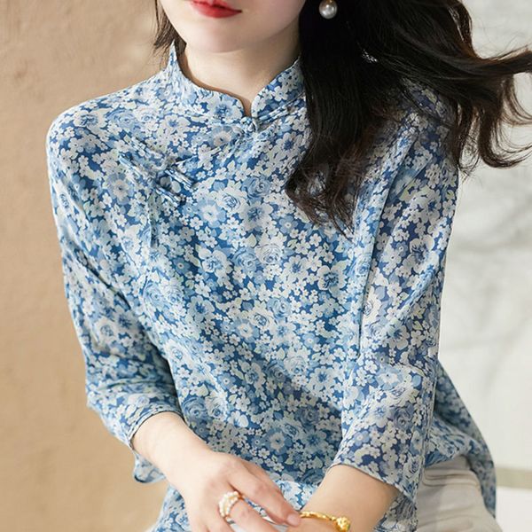 women's blouses shirts chinese style spring summer stand collar women chiffon blouses shirts lady casual printed chinese knot collar bl, White
women's blouses shirts chinese style spring summer stand collar women chiffon blouses shirts lady casual printed chinese knot collar bl, White