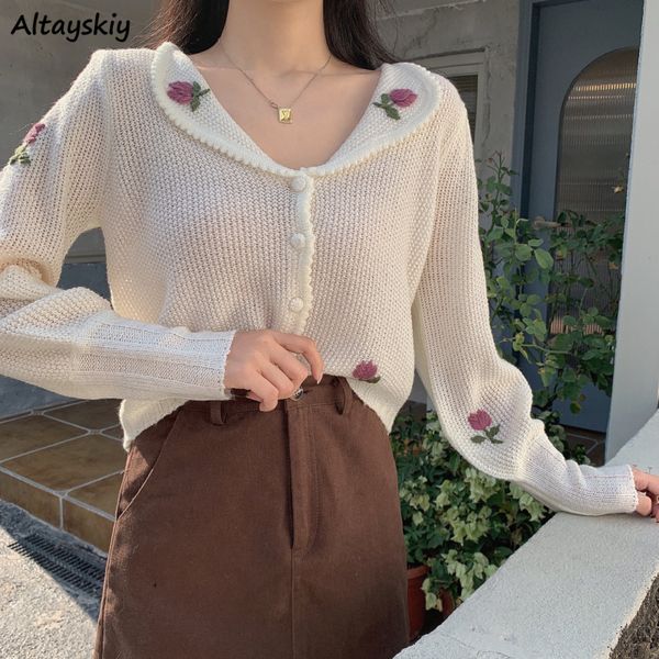 women's jackets floral embroidery cardigan women gentle vneck temperament long sleeve knitted sweet breathable lazy short sweater femme, Black;brown
women's jackets floral embroidery cardigan women gentle vneck temperament long sleeve knitted sweet breathable lazy short sweater femme, Black;brown