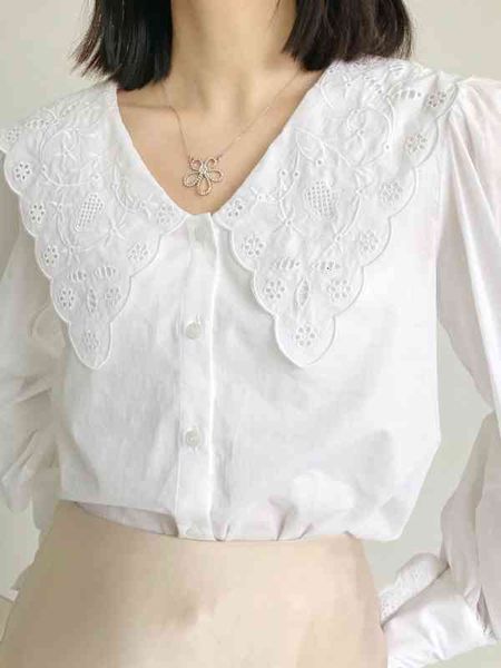women's blouses shirts french style os embroidery lace collar sweet shirt female long sleeve loose bottomed shirt top, White
women's blouses shirts french style os embroidery lace collar sweet shirt female long sleeve loose bottomed shirt top, White